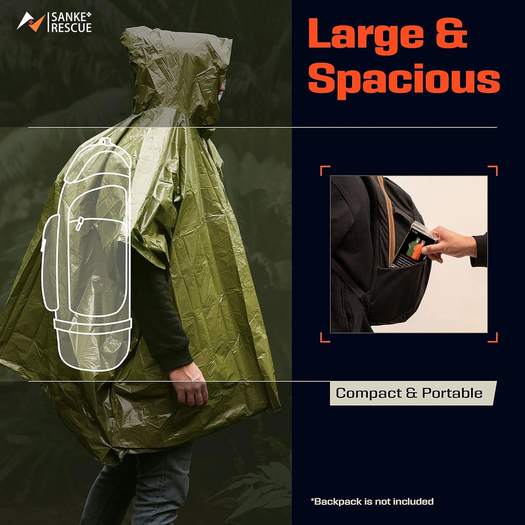 Poncho Impermeable de Emergencia con Película de Aluminio – Manta Térmica Desechable para Supervivencia y Camping