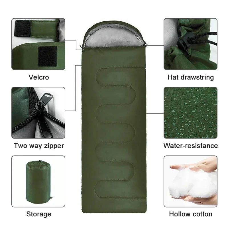 Saco de dormir ultraligero impermeable tipo sobre para camping – 4 estaciones