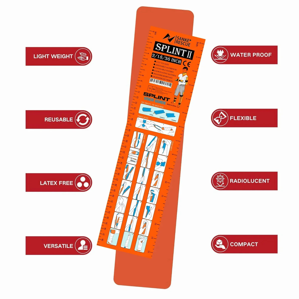 Férula de Primeros Auxilios SANKE RESCUE Soporte de Muñeca y Pulgar para Tendinitis y Artritis, Protector IFAK Mano Derecha/Izquierda 36/18" x 4.3"