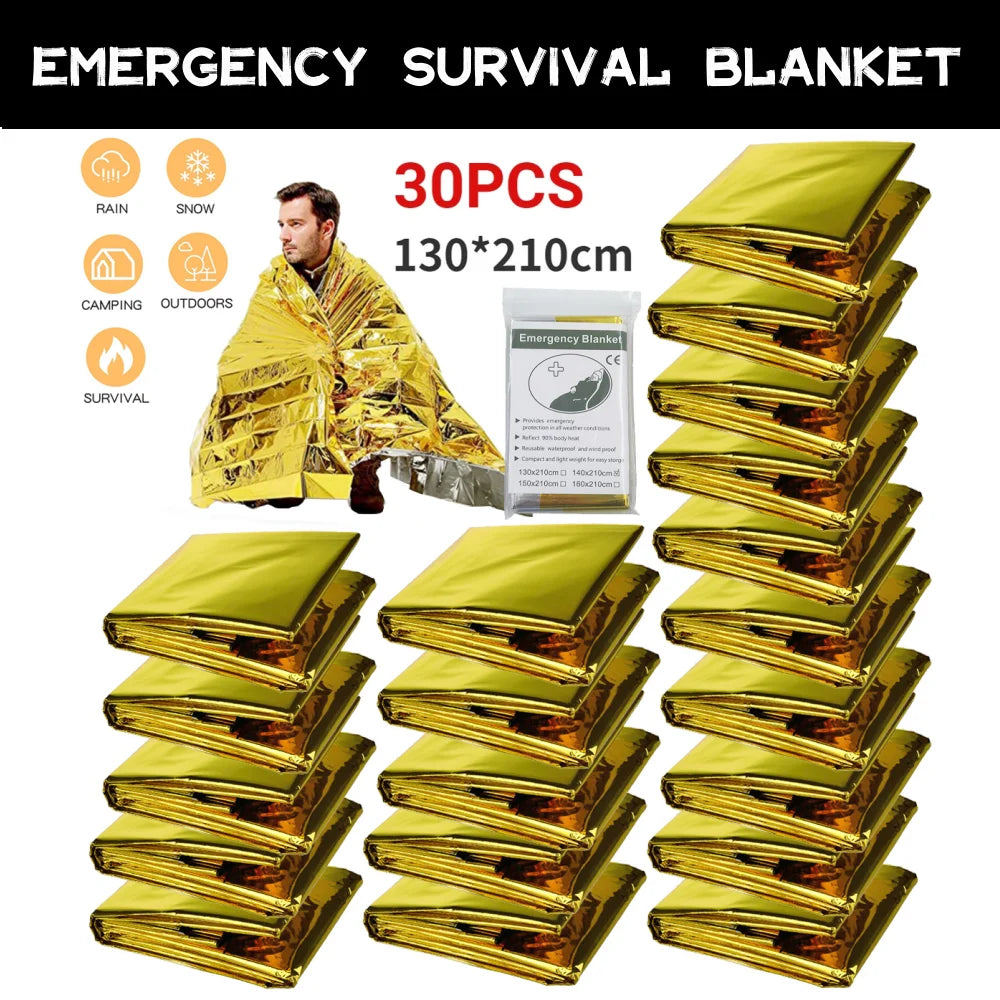 Manta de Supervivencia de Emergencia Exterior 5-30 Unid Oro-Plata Impermeable 130x210cm