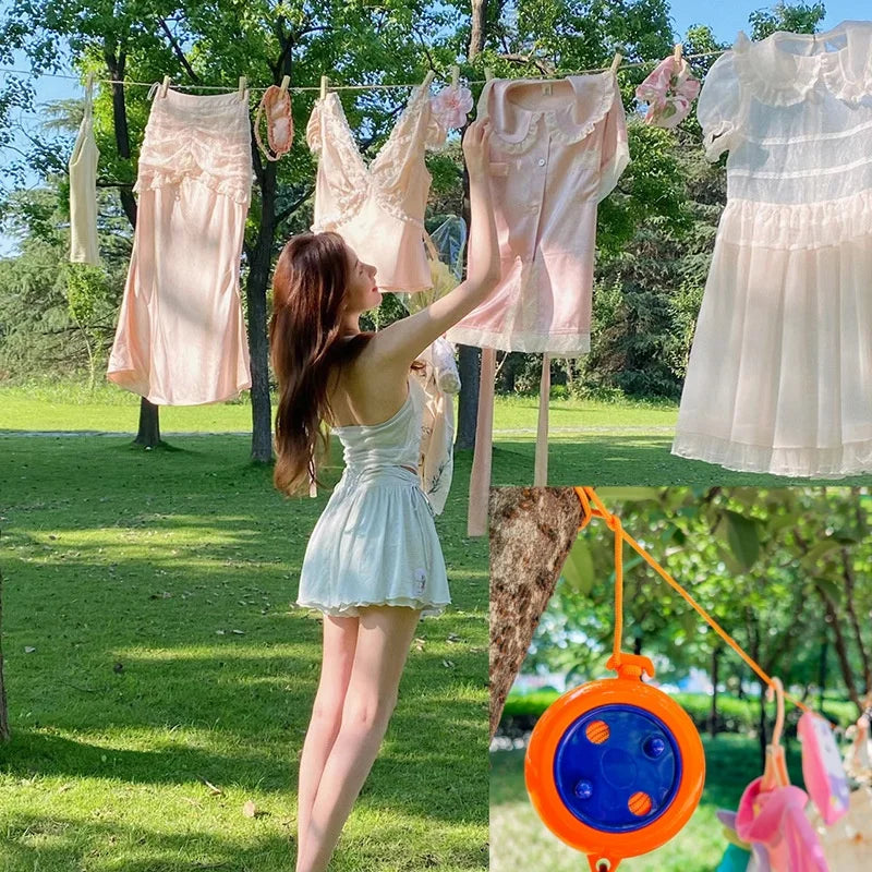 Cuerda para Tender Ropa Retráctil 10M Exterior Viaje Portátil Antiviento para Camping y Hogar