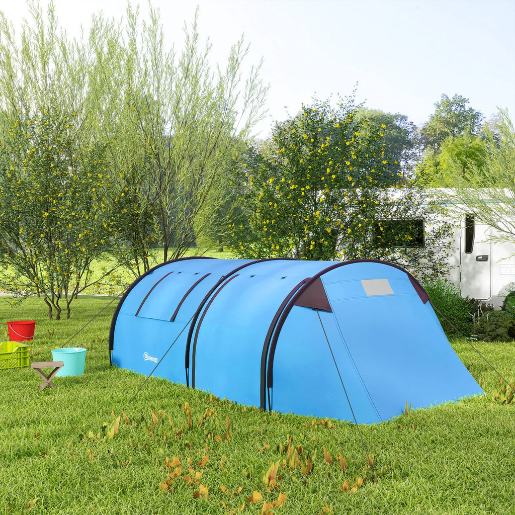 Tienda de campaña para 3 personas con ventanas, gancho, impermeable 3000mm y bolsa de transporte, 470x220x150 cm, azul cielo