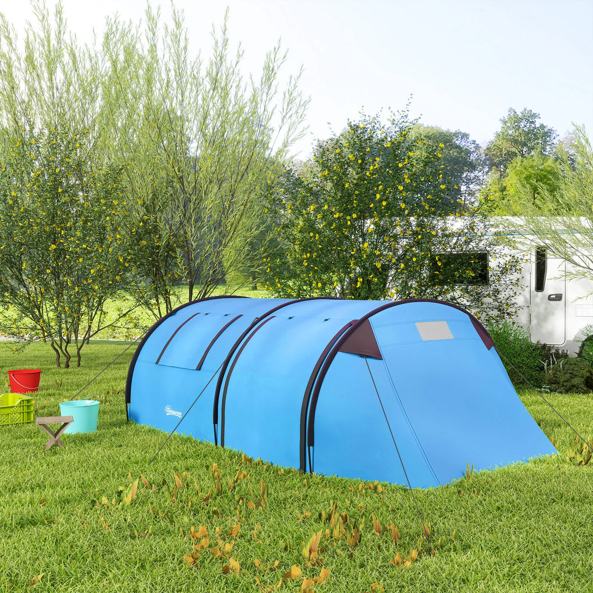 Tienda de campaña para 3 personas con ventanas, gancho, impermeable 3000mm y bolsa de transporte, 470x220x150 cm, azul cielo