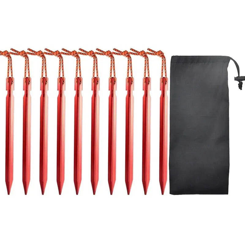 Set de 10 Estacas Ultraligeras de Aleación de Aluminio 18cm para Camping con Bolsa de Almacenamiento y Cuerda