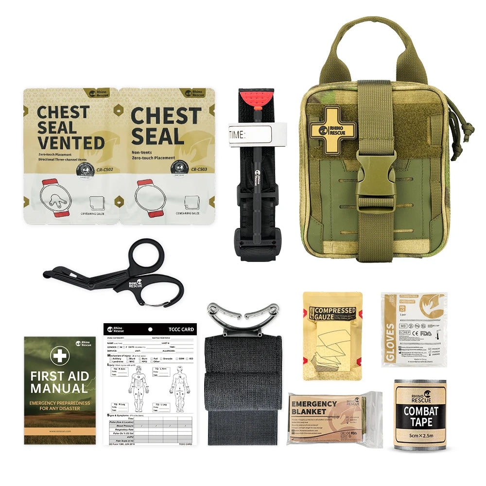 Kit de Primeros Auxilios Rhino Rescue EDC Pouch - Bolsa Táctica de Supervivencia y Trauma Molle para Camping y Senderismo