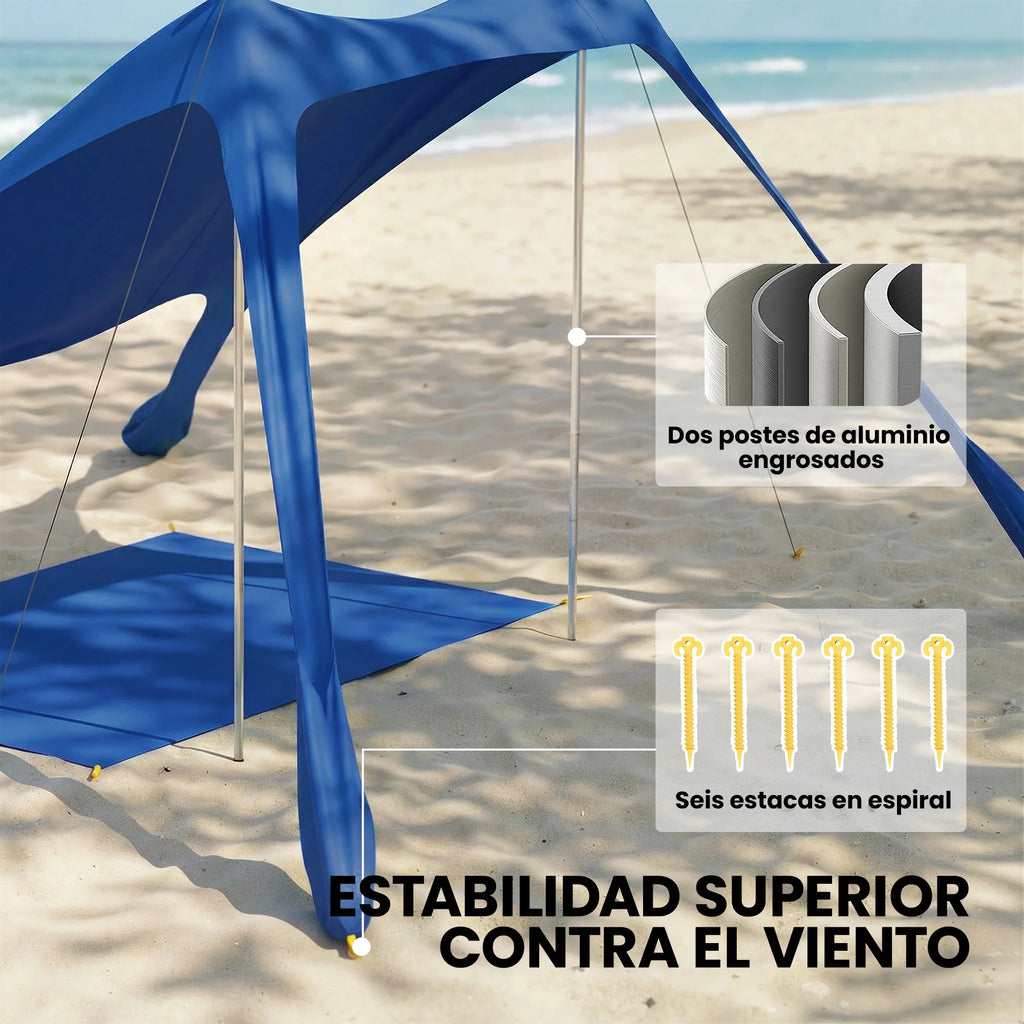 Alfombra de Playa Plegable UPF50+ con Patas de Aluminio y Bolsa Azul