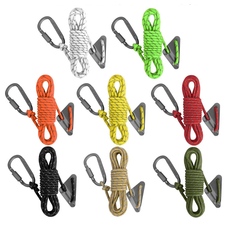 Cuerda Reflectante Doble de 5mm para Tienda de Campaña con Tensor y Hebilla – Accesorio Cortaviento para Outdoor, Lona y Refugios
