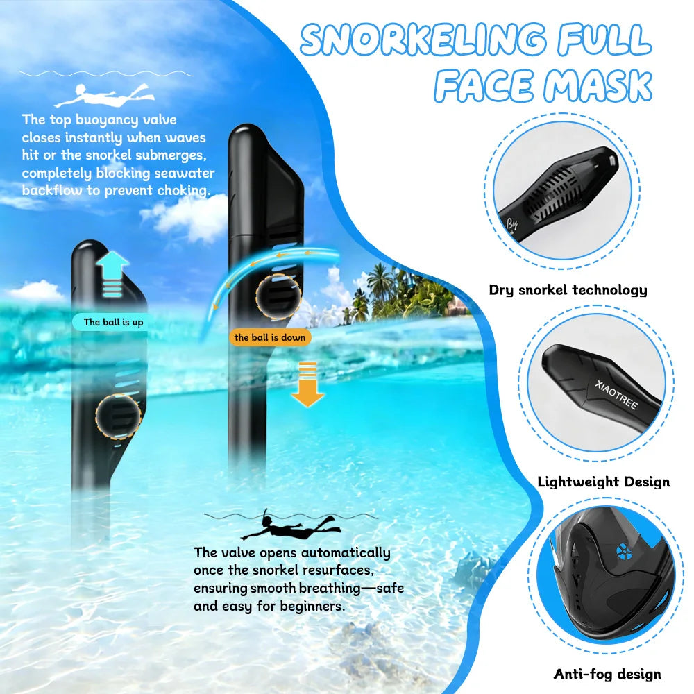 Máscara de Snorkel Integral para Adultos Antivaho Antifugas Visión Panorámica 180° Máscara de Buceo Ligera Equipo de Snorkel