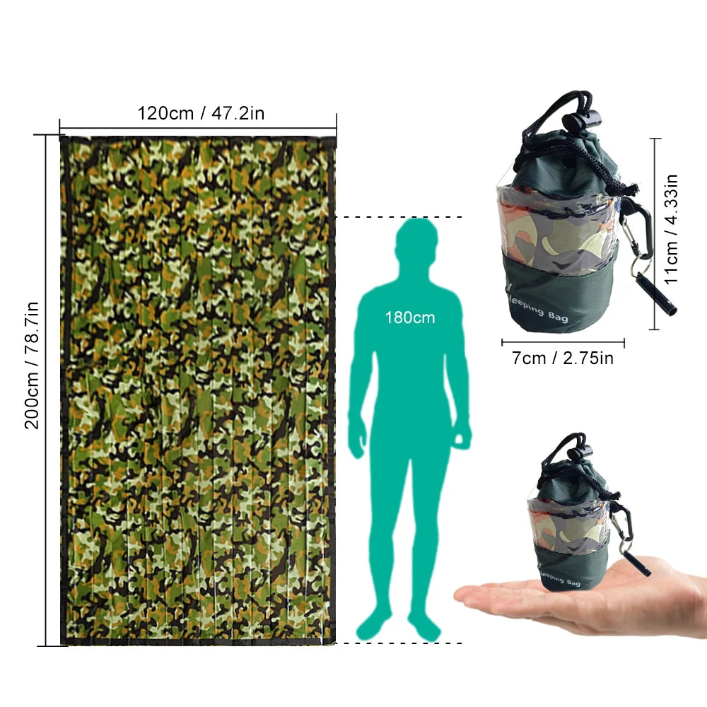 Saco de Dormir de Emergencia para 1-2 Personas Impermeable y Térmico con Silbato para Supervivencia
