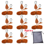 Set de 8 Cuerdas de 4m para Camping con Tensor Ajustable y Hebillas Fijas