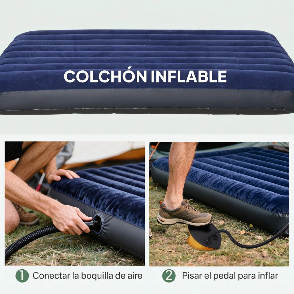 Cama Doble Plegable Outsunny con Colchón Inflable y Tienda para Camping