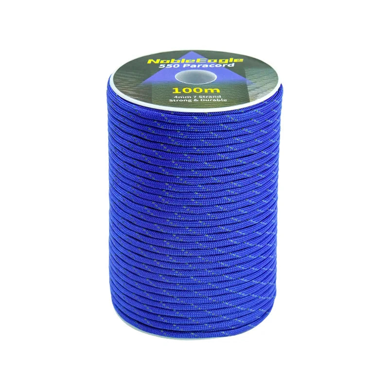 Cuerda Paracord Reflectante Militar 7 Hilos 4mm 550 Lbs para Camping, Tienda y Pulseras DIY