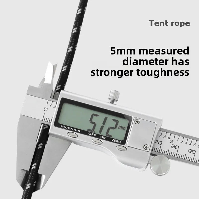 Cuerda Reflectante Doble de 5mm para Tienda de Campaña con Tensor y Hebilla – Accesorio Cortaviento para Outdoor, Lona y Refugios