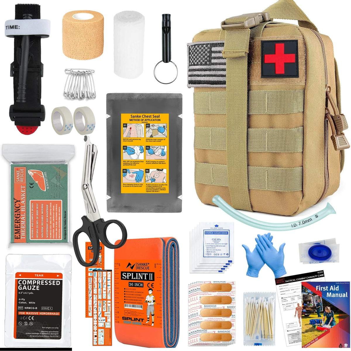 Kit de Supervivencia y Botiquín de Primeros Auxilios Compatible con Sistema Molle para Aventuras al Aire Libre, Emergencias y Excursionismo - Regalo para Hombres