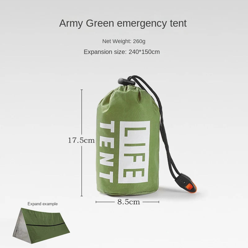 Kit de Refugio de Emergencia para 2 Personas – Tienda Bivy y Saco de Dormir Térmico Reutilizable Impermeable