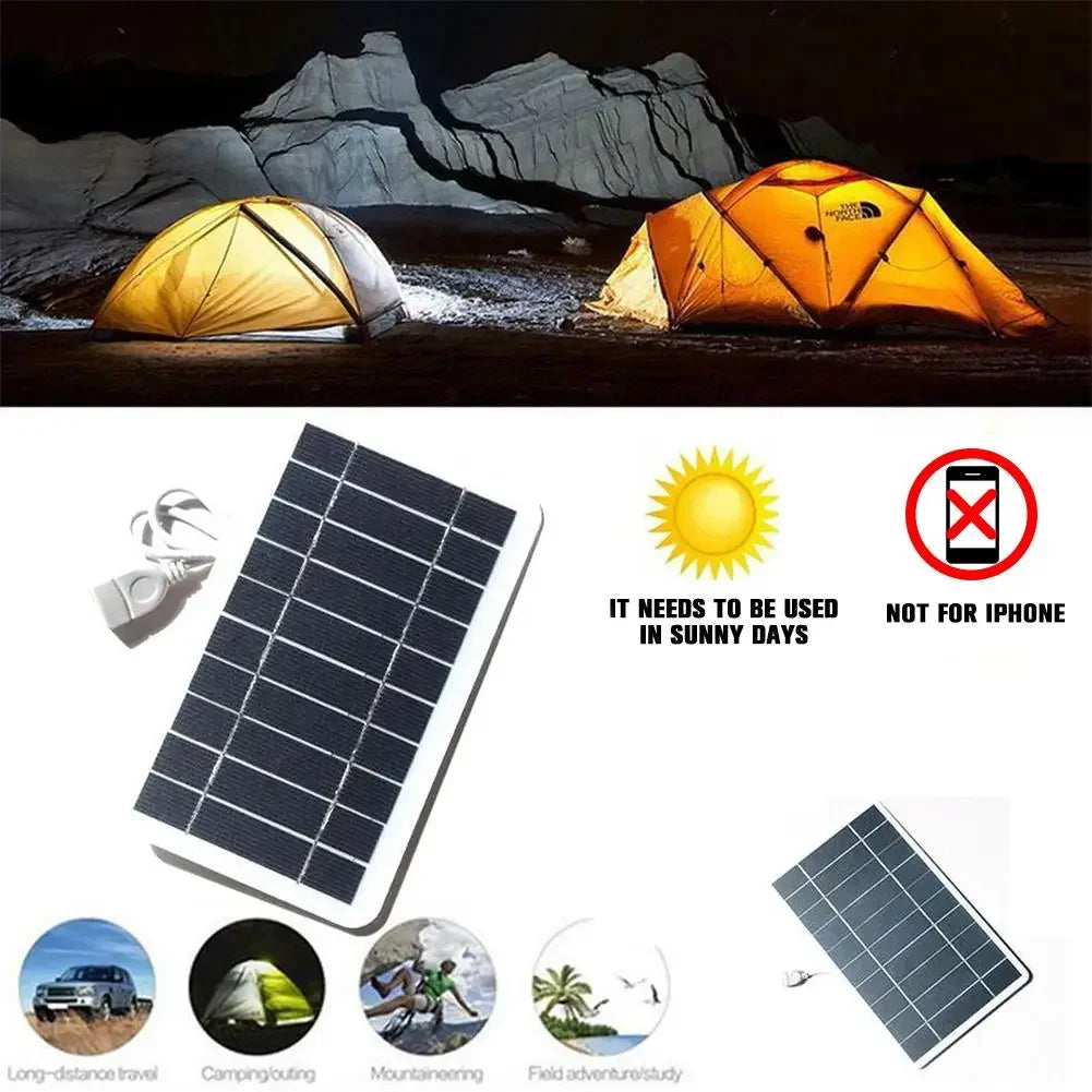 Panel Solar Portátil 5V 2W con USB para Carga Segura – Ideal para Camping, Banco de Energía y Exterior