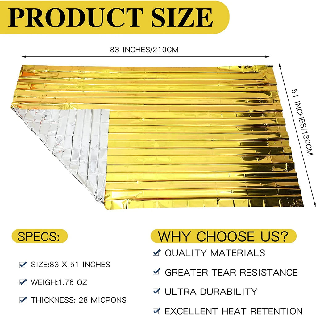 Manta de Supervivencia de Emergencia Exterior 5-30 Unid Oro-Plata Impermeable 130x210cm