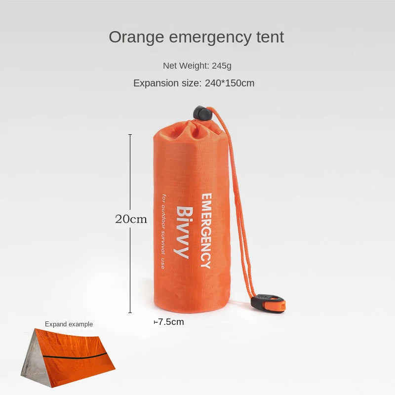 Kit de Refugio de Emergencia para 2 Personas – Tienda Bivy y Saco de Dormir Térmico Reutilizable Impermeable