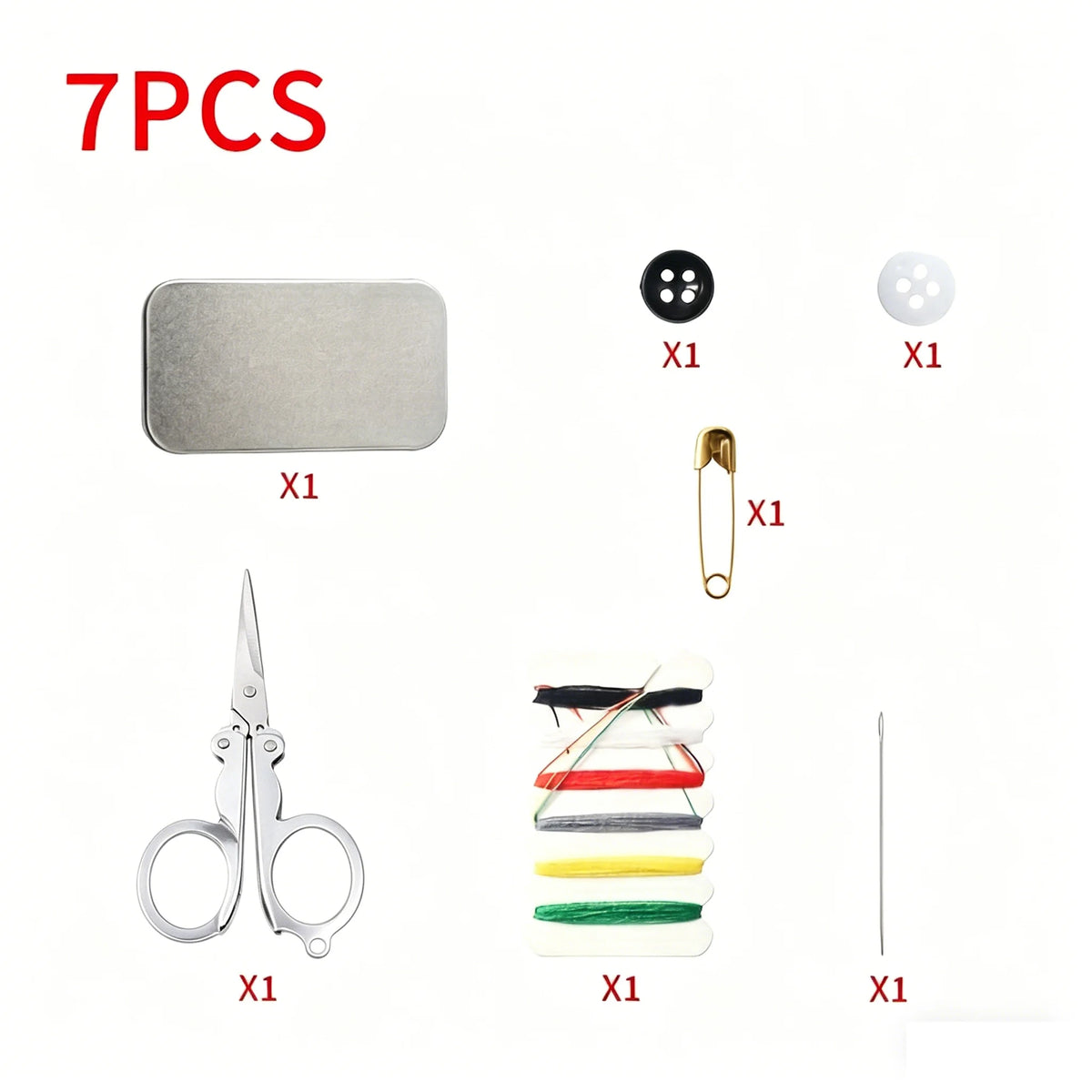 Kit de Costura Mini Portátil 7 Piezas con Tijeras y Herramientas Multifunción