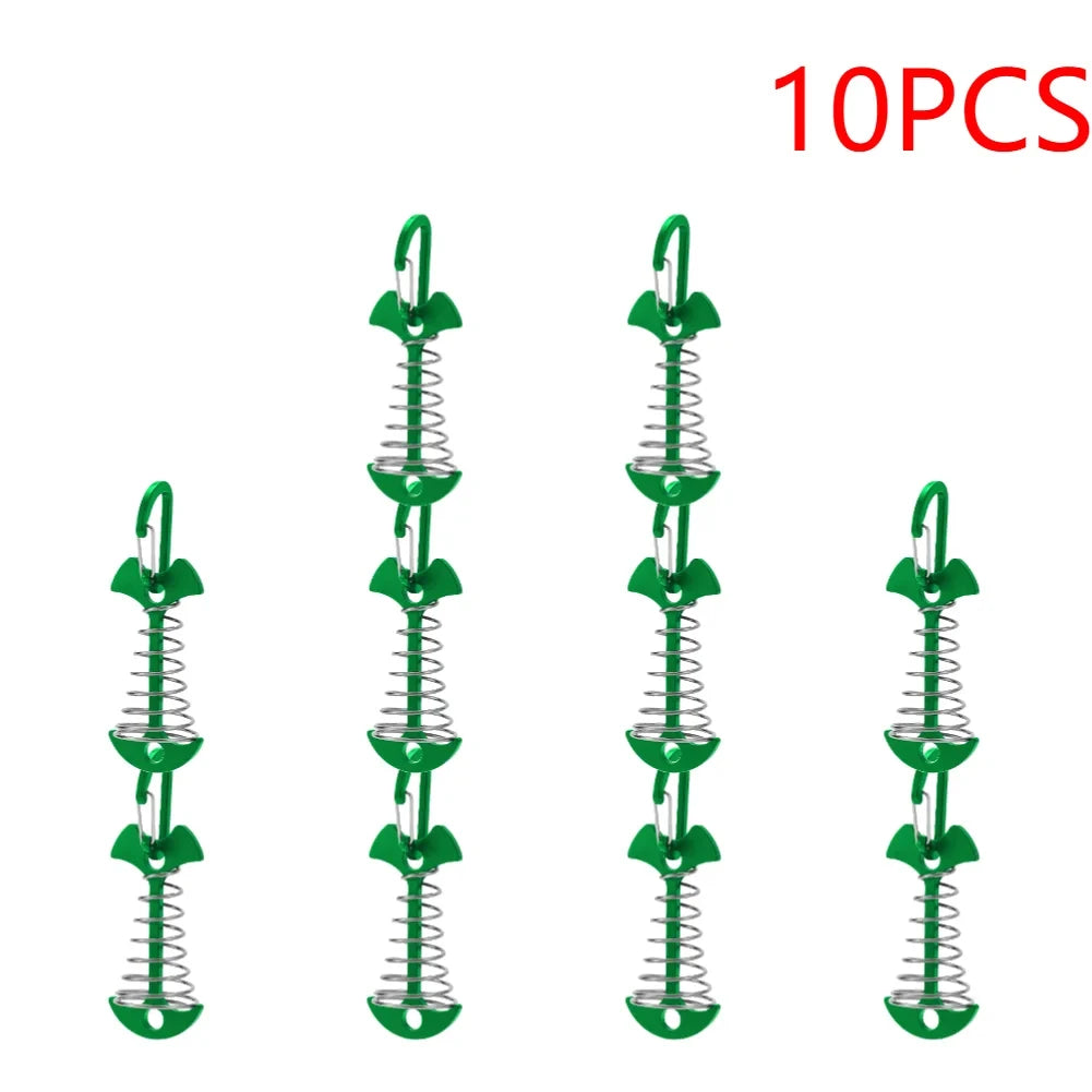 Anclajes de Cubierta para Tienda de Campaña, 10-30 uds, tipo Fishbone, con Muelle y Resorte de Aluminio Antiviento