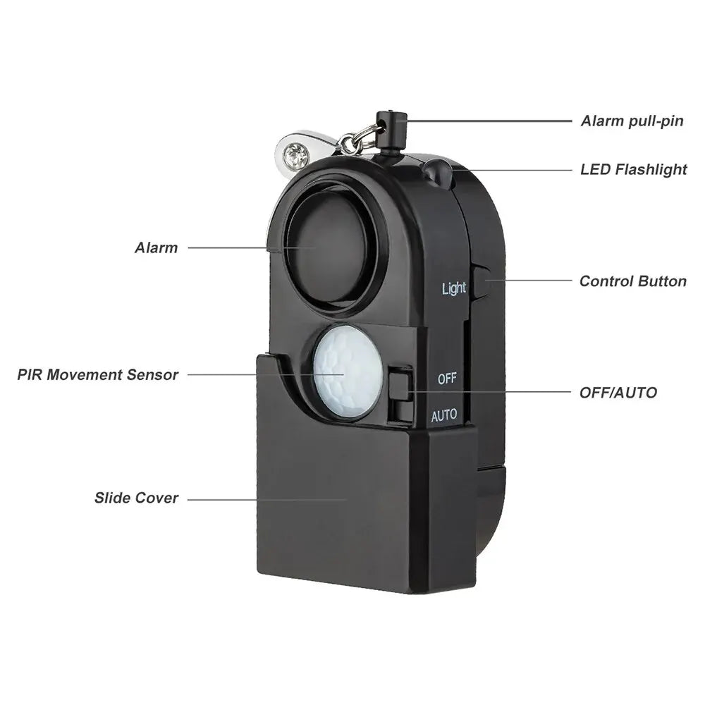 Alarma de Movimiento Portátil KERUI Mini 120dB con Luz LED SOS – Seguridad Personal para Viajes y Protección en el Hogar