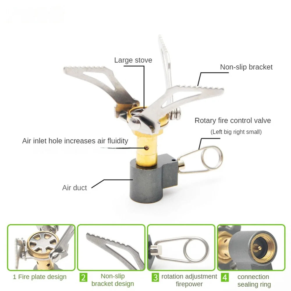 Hornillo de gas portátil para camping plegable, mini estufa de supervivencia para picnic y excursiones