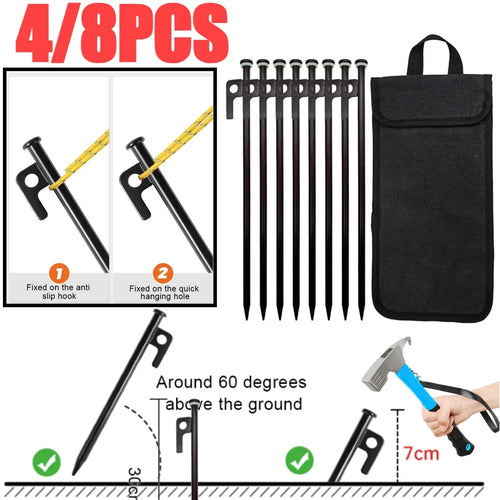 4/8 Piezas Estacas de Tienda de Acero Forjado con Bolsa - Anclajes Reforzados para Camping al Aire Libre
