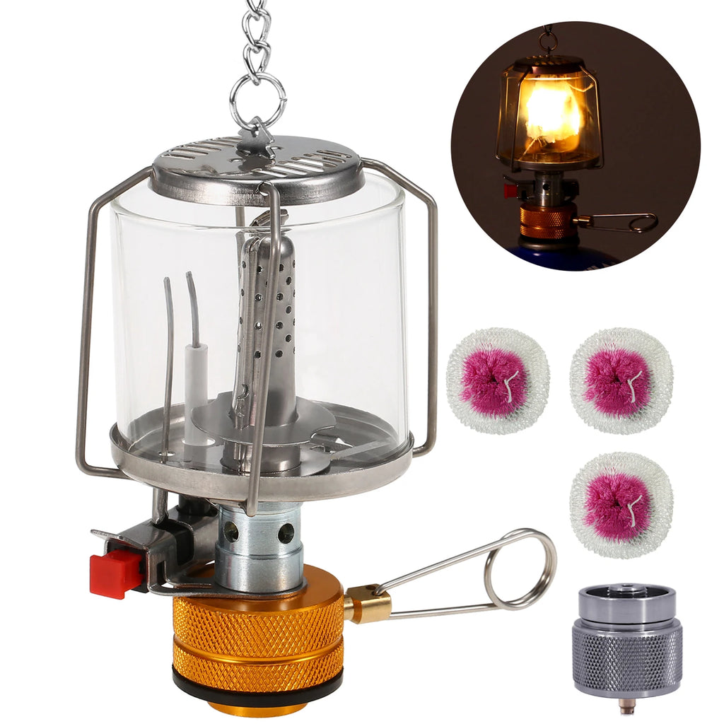 Linterna de Gas Portátil para Camping con Encendido Piezoeléctrico y 3 Camisas de Repuesto