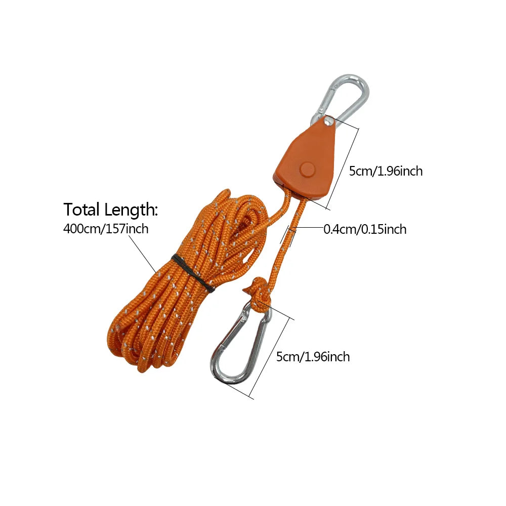 Set de 8 Cuerdas de 4m para Camping con Tensor Ajustable y Hebillas Fijas
