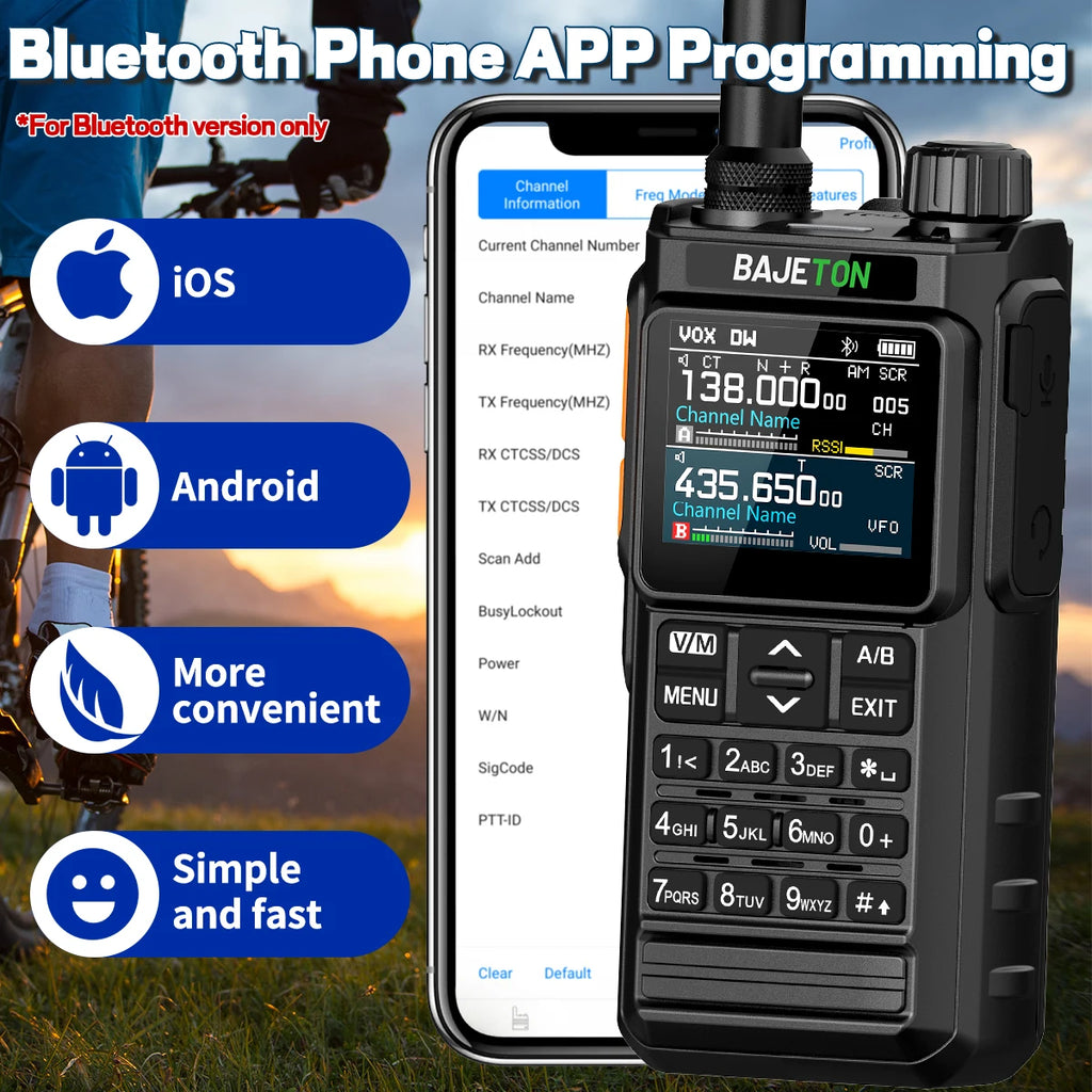 BAJETON BJ7700 Walkie Talkie Multibanda Bluetooth Programable, Reducción de Ruido, AM/FM Radio Ham para Camping BJ8200