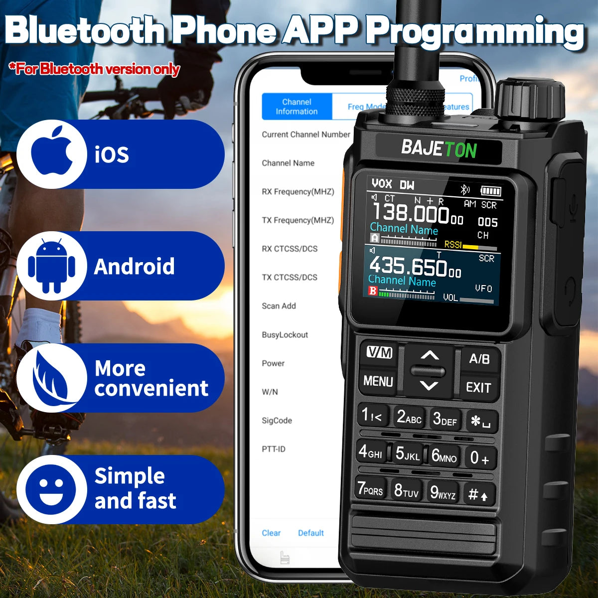 BAJETON BJ7700 Walkie Talkie Multibanda Bluetooth Programable, Reducción de Ruido, AM/FM Radio Ham para Camping BJ8200