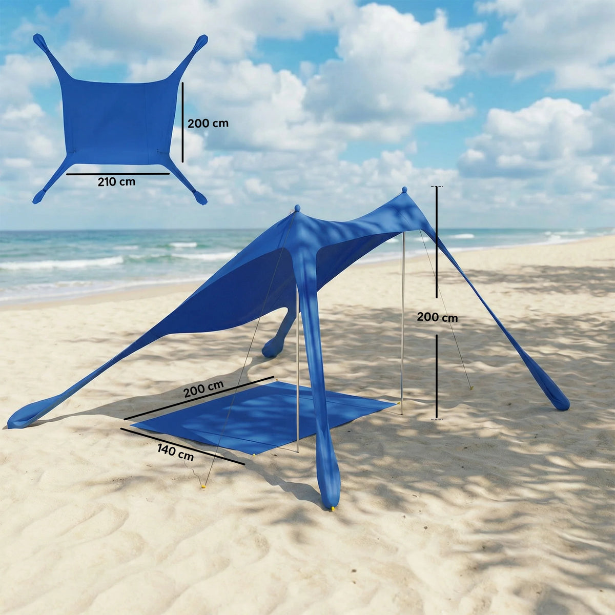 Alfombra de Playa Plegable UPF50+ con Patas de Aluminio y Bolsa Azul