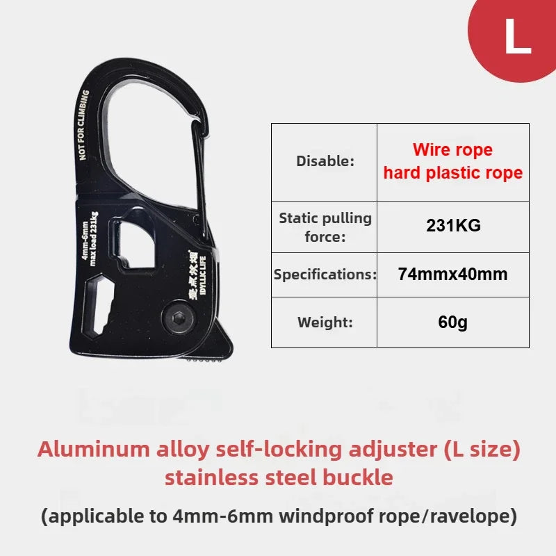 Tensor de cuerda para tienda de campaña de aleación de aluminio, resistente a la corrosión, ligero y portátil