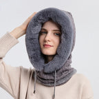 Gorro de Invierno con Máscara y Capucha para Mujer, Tejido de Cachemira, Calidez para Cuello, Esquí y Outdoor, Antiviento, Forro de Felpa, Estilo Ruso