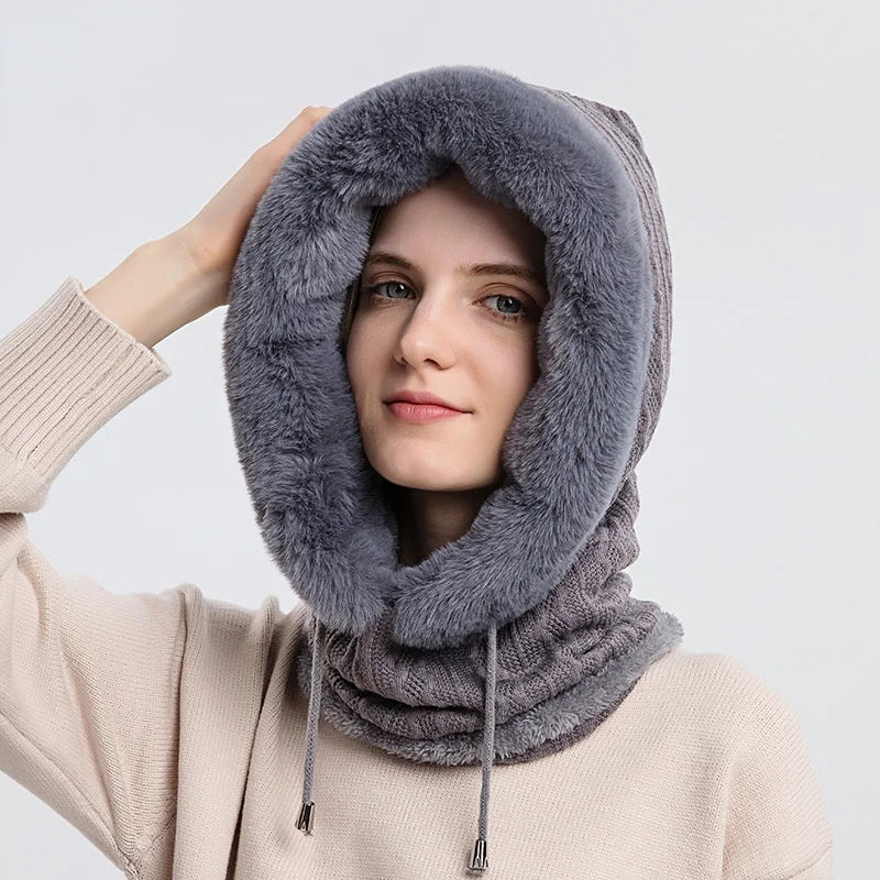 Gorro de Invierno con Máscara y Capucha para Mujer, Tejido de Cachemira, Calidez para Cuello, Esquí y Outdoor, Antiviento, Forro de Felpa, Estilo Ruso