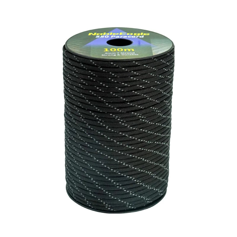 Cuerda Paracord Reflectante Militar 7 Hilos 4mm 550 Lbs para Camping, Tienda y Pulseras DIY