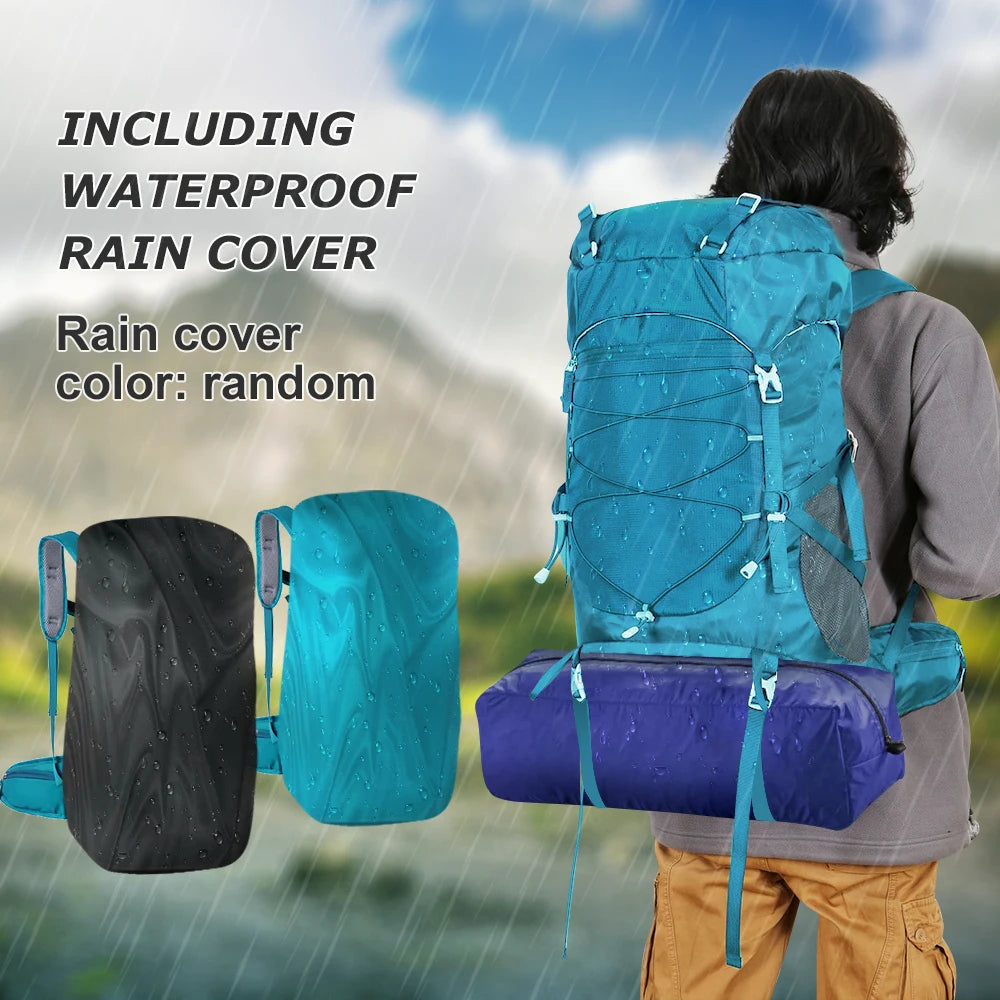 Mochila de Senderismo WESTTUNE 50L con Cubierta Impermeable – Mochila Multifuncional para Montañismo, Viaje y Camping