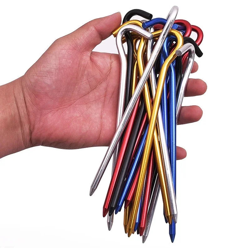 Clavo para Tienda de Campaña de Aluminio 18cm con Gancho – Estaca para Camping, Hamaca y Senderismo