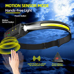 Linterna Frontal LED Recargable USB con Sensor XPE+COB para Camping y Pesca