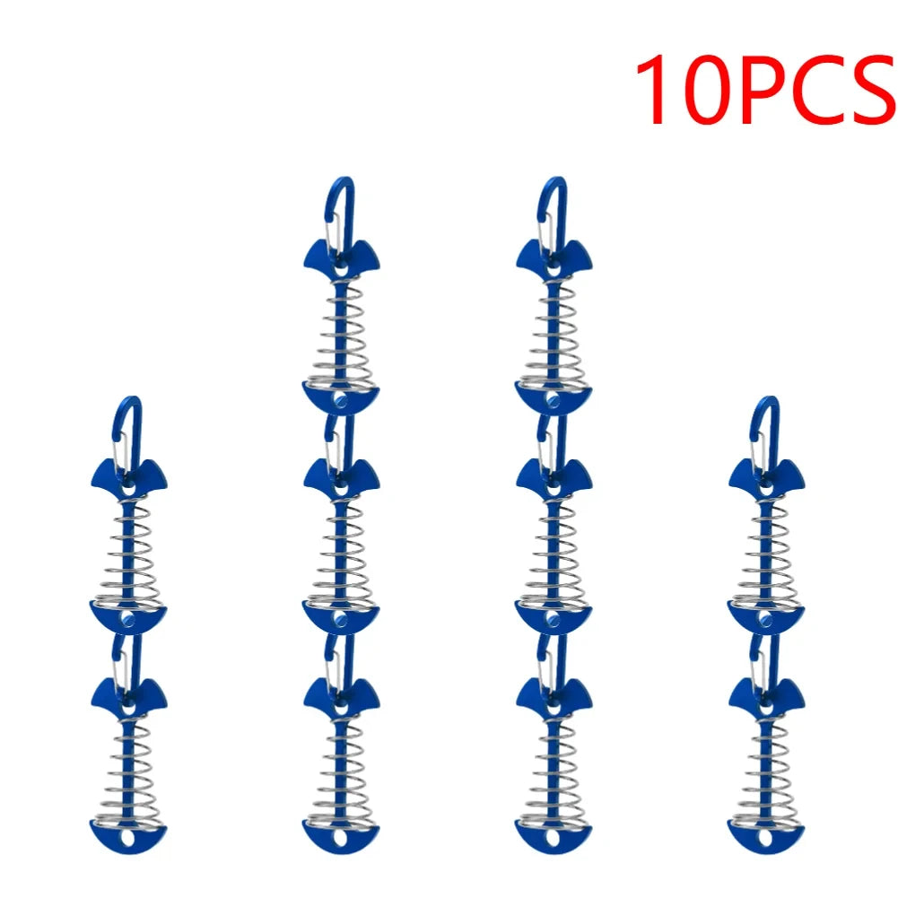 Anclajes de Cubierta para Tienda de Campaña, 10-30 uds, tipo Fishbone, con Muelle y Resorte de Aluminio Antiviento