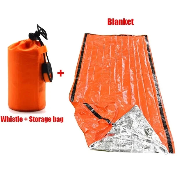 Saco de Dormir de Emergencia Impermeable Portátil para Supervivencia – Equipo Térmico de Camping y Rescate con Manta de Mylar