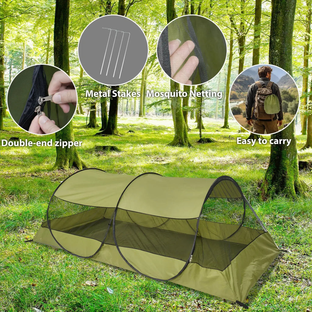 Tienda para 1 Persona de Malla B4 de Alta Densidad, Doble Cremallera y Ventilación, Ultraligera para Camping al Aire Libre