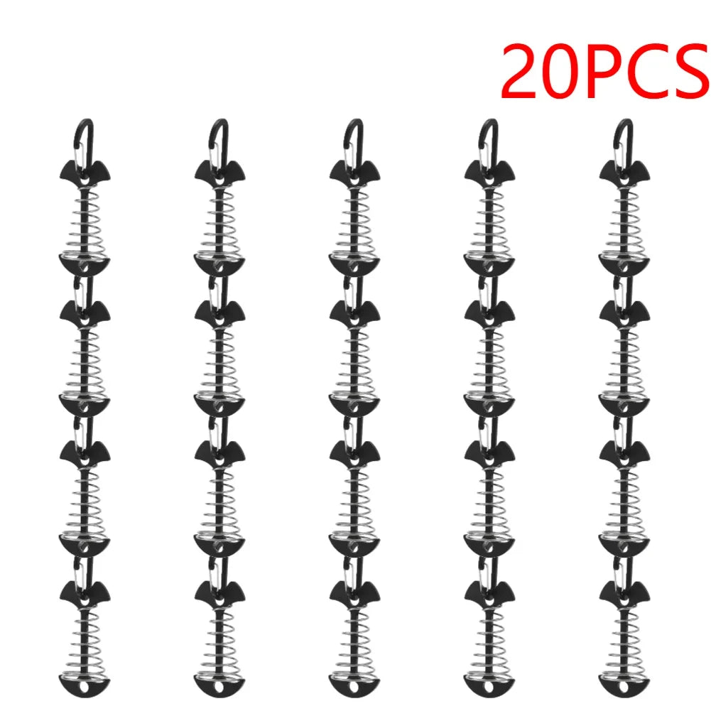 Anclajes de Cubierta para Tienda de Campaña, 10-30 uds, tipo Fishbone, con Muelle y Resorte de Aluminio Antiviento