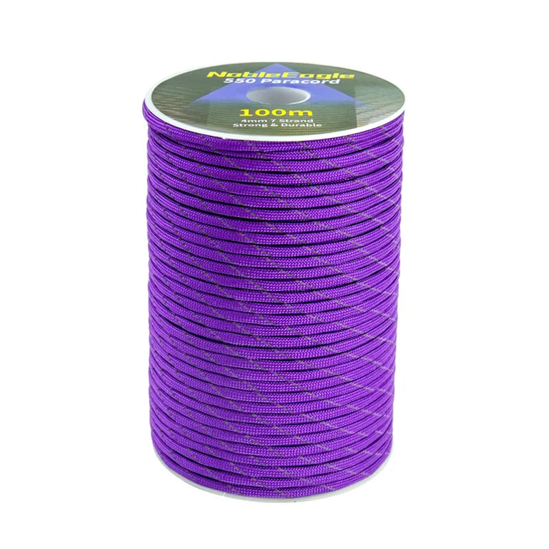 Cuerda Paracord Reflectante Militar 7 Hilos 4mm 550 Lbs para Camping, Tienda y Pulseras DIY