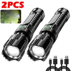 Linterna LED Potente de 2000LM con Pantalla, Recargable USB, Zoom y Modos para Camping, Pesca y Emergencias