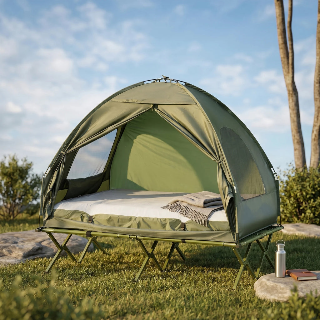 Cama Doble Plegable Outsunny con Colchón Inflable y Tienda para Camping