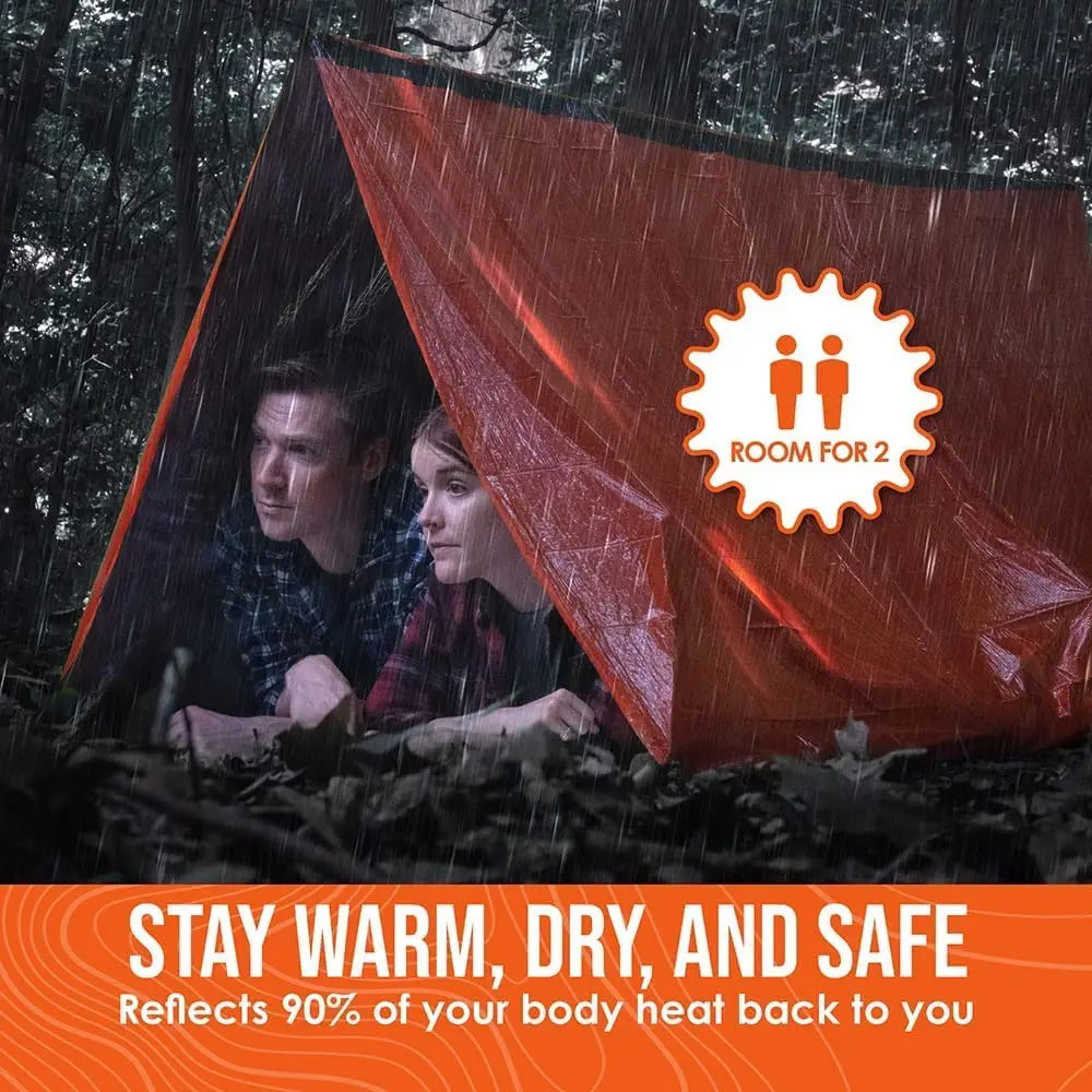 Kit de Refugio de Emergencia para 2 Personas – Tienda Bivy y Saco de Dormir Térmico Reutilizable Impermeable