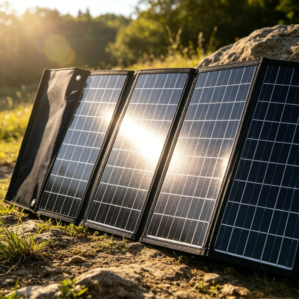 Cargador Solar Impermeable 50W 90W Plegable y Portátil con Salidas USB y DC para Exteriores Emergencias Camping Senderismo