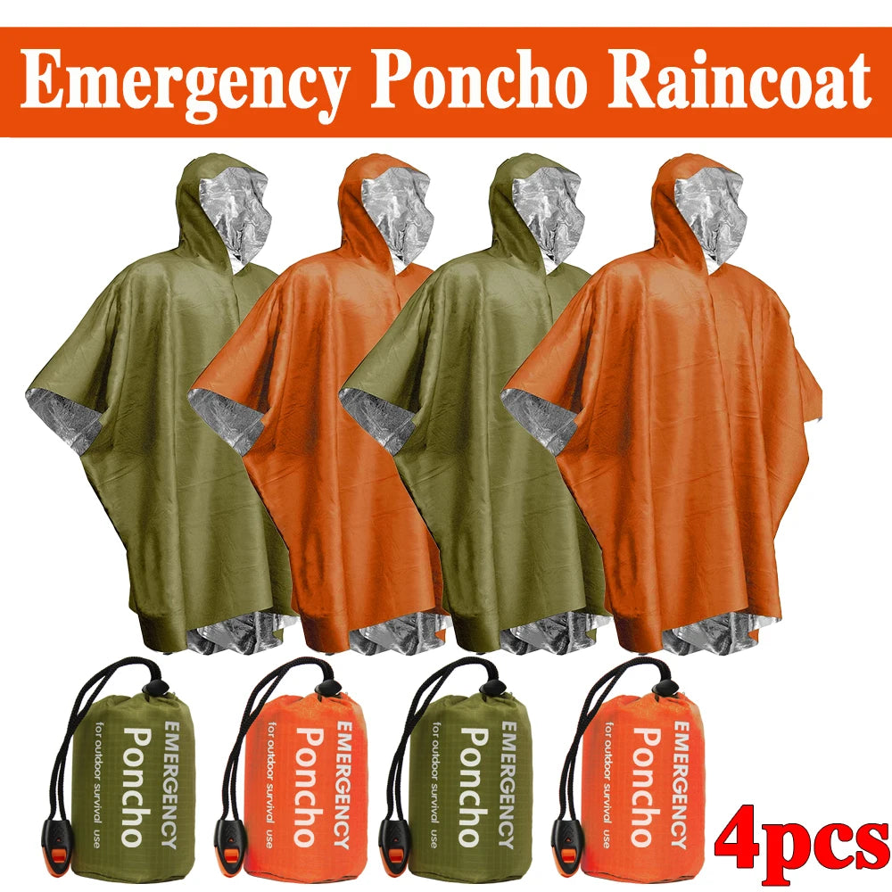 Poncho Impermeable de Emergencia con Película de Aluminio – Manta Térmica Desechable para Supervivencia y Camping