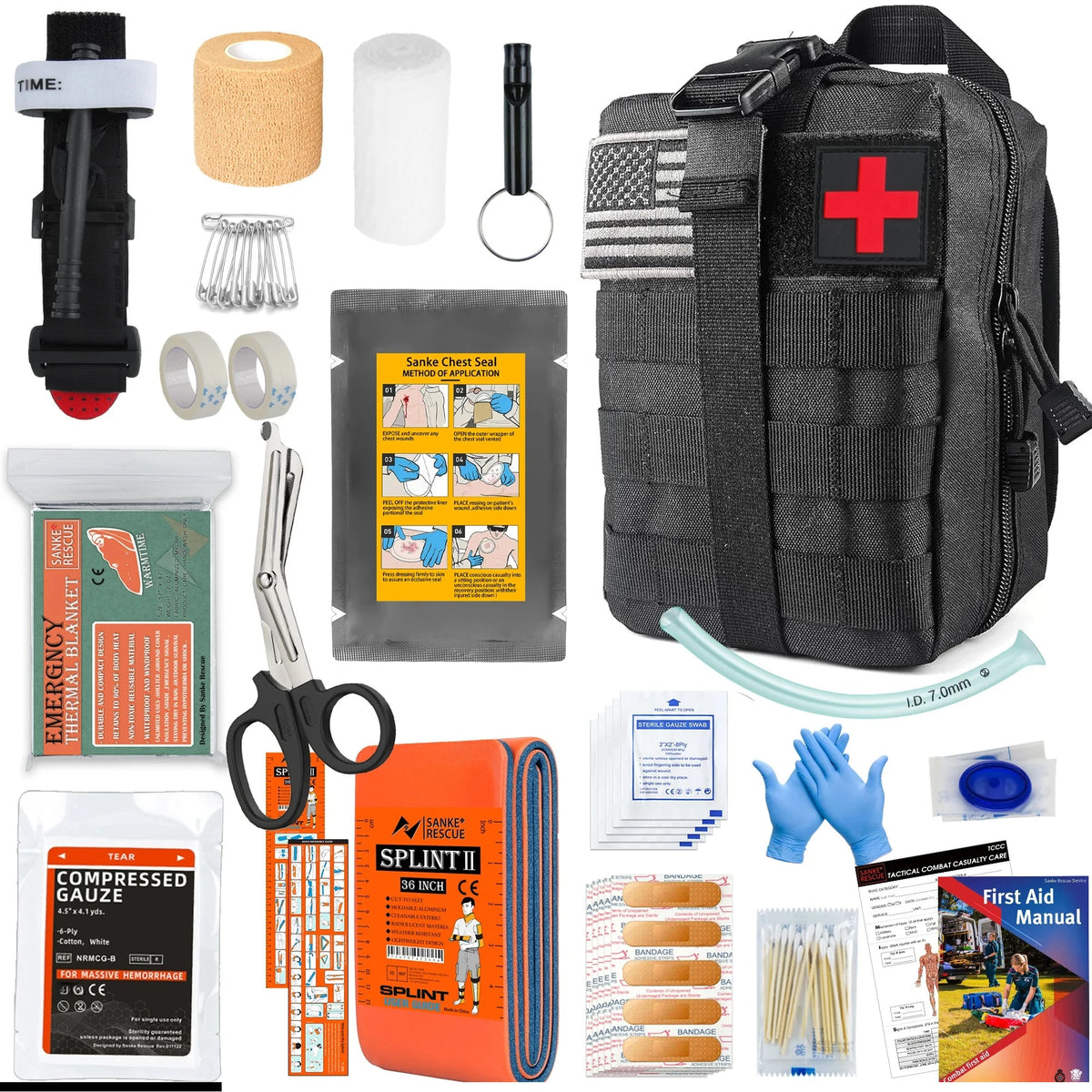 Kit de Supervivencia y Botiquín de Primeros Auxilios Compatible con Sistema Molle para Aventuras al Aire Libre, Emergencias y Excursionismo - Regalo para Hombres
